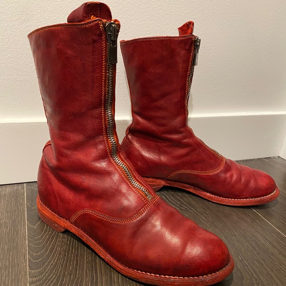 Guidi Leather Flat Boots 310 Front Zip Red Size 37.5